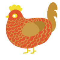 A vermilion and gold chicken with a lace pattern