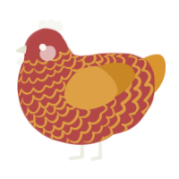 A red and orange chicken with a lace pattern