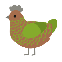 A brown and chartreuse chicken with a lace pattern