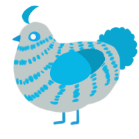 A silver and cerulean chicken with a bar pattern
