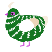A leaf and cream chicken with a bar pattern