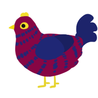 spider, a maroon and navy chicken with a bar pattern