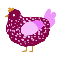 A maroon and lavender chicken with a speckle pattern