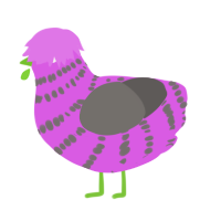 moldy watermelon, a orchid and grey chicken with a bar pattern