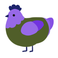 A olive and blurple chicken with a head pattern