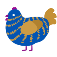 A ultramarine and gold chicken with a bar pattern