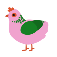 Tulipán, a pink and leaf chicken with a neck-speckle pattern
