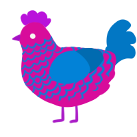 A fuchsia and sapphire chicken with a lace pattern