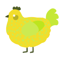 A yellow and lime chicken with a speckle pattern