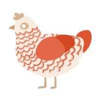 A cream and vermilion chicken with a lace pattern
