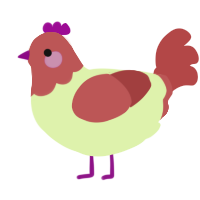 A apple and red chicken with a head pattern