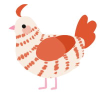 A cream and vermilion chicken with a bar pattern
