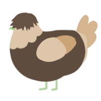 A bark and beige chicken with a head pattern