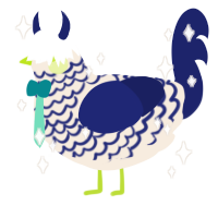 A cream and navy chicken with a lace pattern