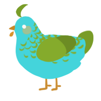 A aqua and chartreuse chicken with a half-lace pattern