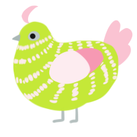 A lime and rose chicken with a bar pattern