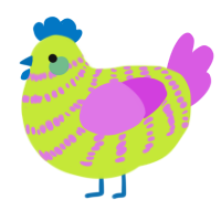 A lime and orchid chicken with a bar pattern
