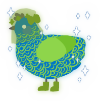 A sapphire and grass chicken with a double-lace pattern