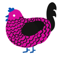 Hello Kitty Knife, a fuchsia and black chicken with a lace pattern
