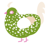 A chartreuse and cream chicken with a speckle pattern