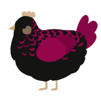 A black and maroon chicken with a half-lace pattern