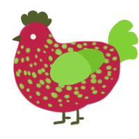 Ichigo, a crimson and grass chicken with a speckle pattern