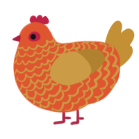 A vermilion and gold chicken with a lace pattern