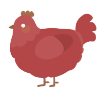 A red chicken with a head pattern