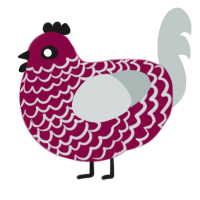 Frill, a maroon and silver chicken with a lace pattern