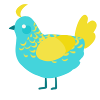 A aqua and yellow chicken with a half-lace pattern