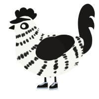 A white and sable chicken with a bar pattern