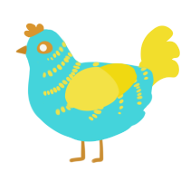 A aqua and yellow chicken with a half-bar pattern