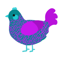 A teal and amethyst chicken with a double-lace pattern