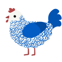 A white and ultramarine chicken with a double-lace pattern
