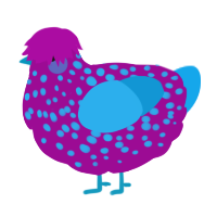 A plum and sky chicken with a speckle pattern