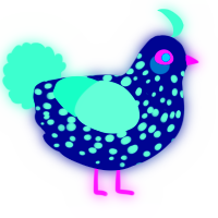 A navy and mint chicken with a speckle pattern