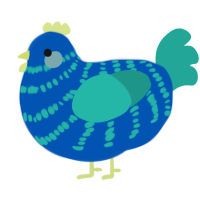 A ultramarine and turquoise chicken with a bar pattern