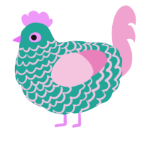 A turquoise and pink chicken with a lace pattern