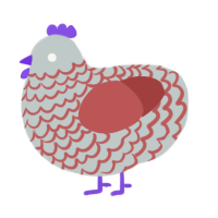 A silver and red chicken with a lace pattern