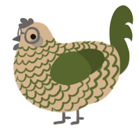 Pistachio, a beige and olive chicken with a lace pattern