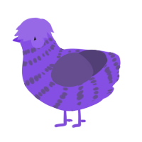 Grimace, a blurple and overcast chicken with a bar pattern