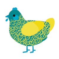 lime water, a teal and yellow chicken with a double-lace pattern