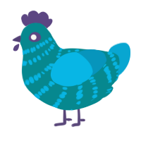 A teal and cerulean chicken with a bar pattern