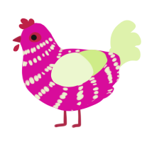 A fuchsia and apple chicken with a bar pattern