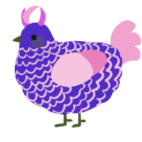 A indigo and pink chicken with a lace pattern
