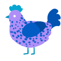 A lilac and ultramarine chicken with a speckle pattern