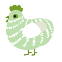 A gluppy and white chicken with a bar pattern