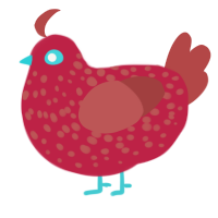 A crimson and red chicken with a speckle pattern