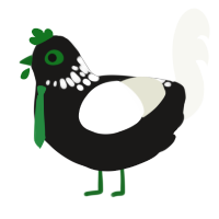 The Val3GGdictorian, a sable and white chicken with a neck-speckle pattern
