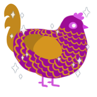A plum and ochre chicken with a lace pattern